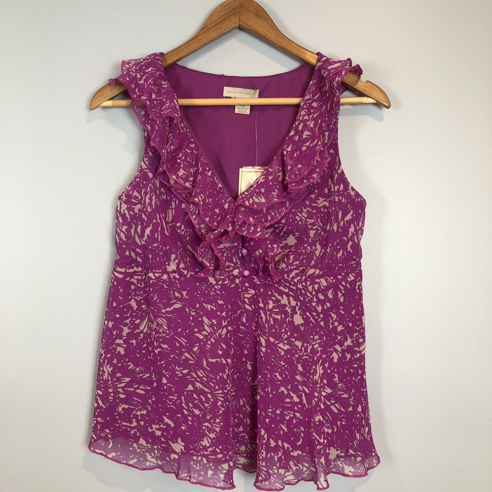 Jonathan Martin Berry Ruffle Sleeveless Blouse Size Medium NWT Flowy V Neck